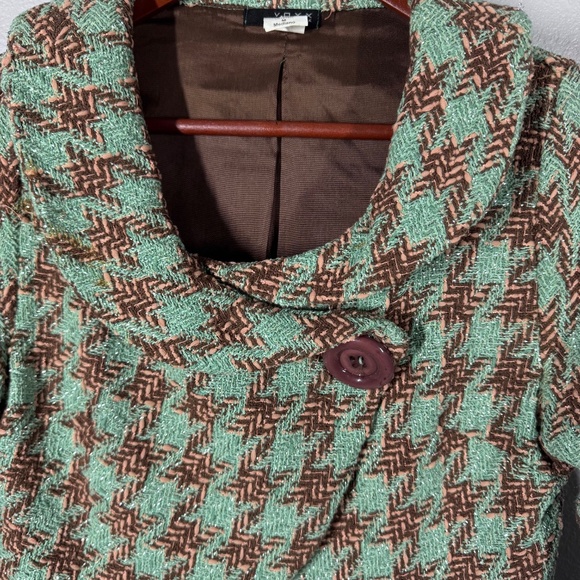 VTG Voxx Bouclé Cropped Blazer | Green Brown Metallic Shimmer Cowl Neck - Size M - Picture 2 of 10